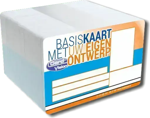 pak van 100 stuks full color voorbedrukte kaarten op bankpas formaat