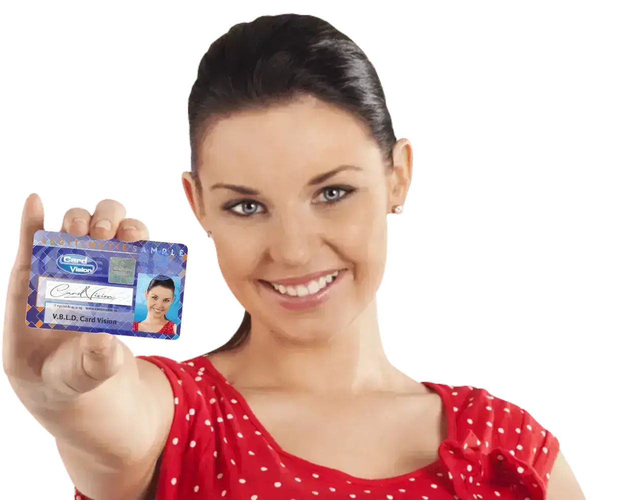 Dame met Card Vision legitimatie in hand