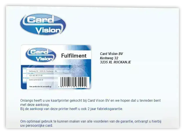 gevouwen A4 brief van Card Vision met opgeplakte plastic kaart