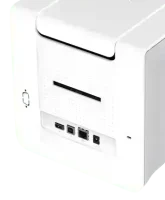 achterzijde Evolis Zenius en Evolis Primacy cardprinter met USB en LAN Netwerk Ethernet aansluiting