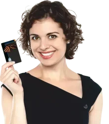 dame met RFiD card dame met RFiD NFC plastic card in hand